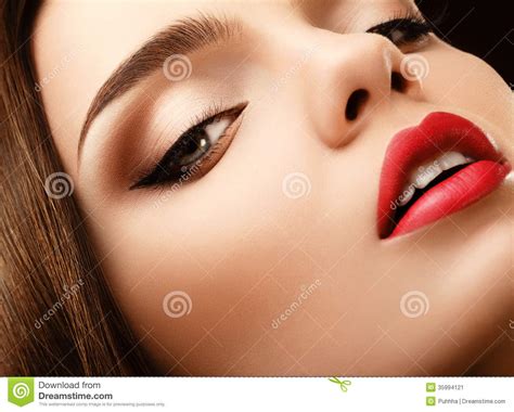 Woman Eye With Beautiful Makeup Red Lips High Quality