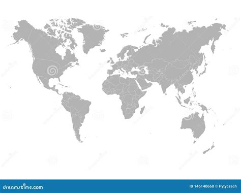 Grey World Map On White Background High Detail Blank Political Stock
