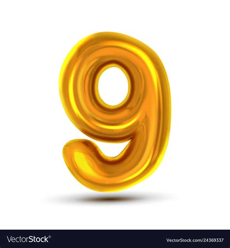 9 Nine Number Golden Yellow Metal Letter Vector Image