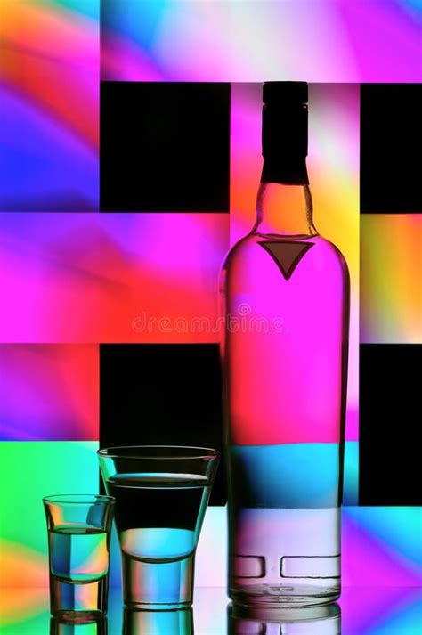 Vodka Bottle And Shot Glasses Stock Image Image Of Party Rainbow