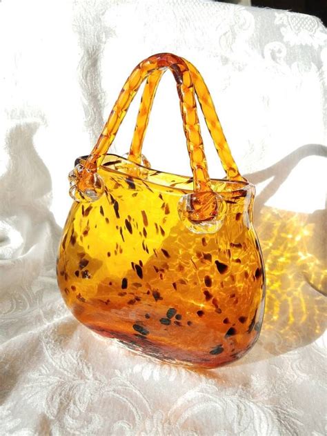 Vintage Art Glass Purse Blown Glass Amber Purse Murano Glass Fashion Purse Hand Made Glass