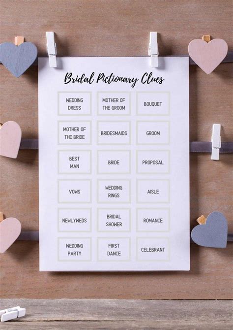 Free Bridal Pictionary Printable Pictionary Words Pictionary Words