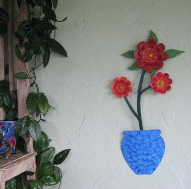 Large summer flowers wall art in teal. Custom Flower Wall Art Sculpture Large Metal Camellia Vase ...