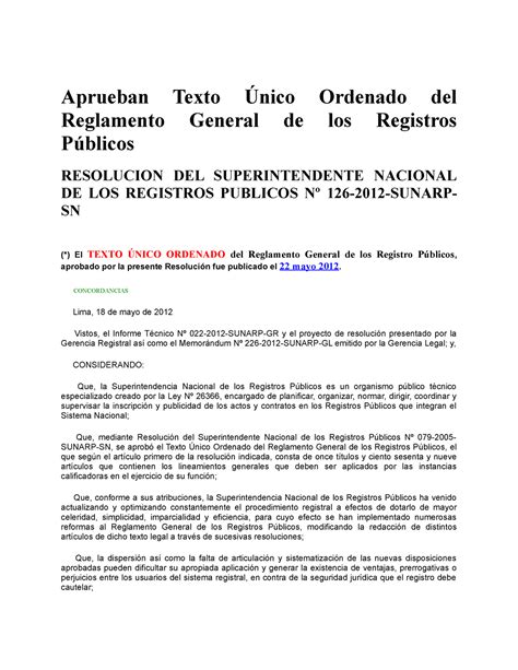 Tuo Reglamento General De Registros Publicos Aprueban Texto Único