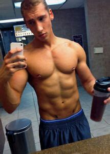 Shirtless Male Muscular Athletic Jock Pierced Nipples Gym Photo X