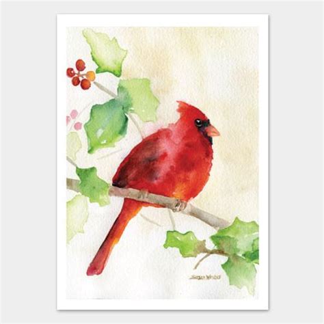 Watercolour mistletoe christmas card (beginner, easy watercolor tutorial). Cardinal and Holly Watercolor Christmas Card Set - Susan Windsor