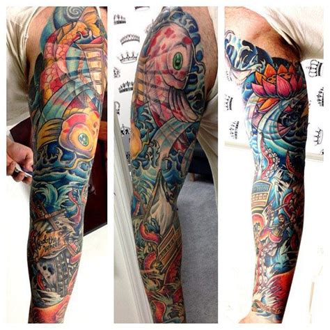 Mens Full Sleeve Tattoo In A New School Style With Water