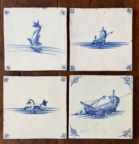 Four Late 17th Century Tiles Delft Blue With Maritime Catawiki