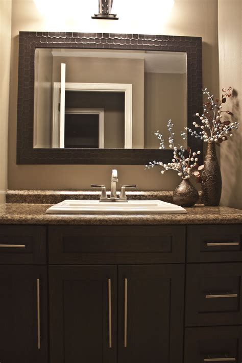 Espresso Brown Shaker Style Bathroom Vanity With A Leather Look Mirror
