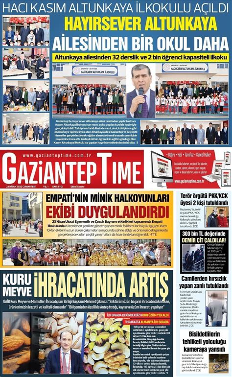 23 Nisan 2022 tarihli Gaziantep Time Gazete Manşetleri