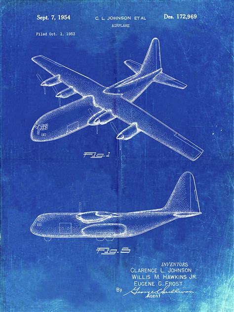 Pp943 Faded Blueprint Lockheed C 130 Hercules Airplane Patent Poster