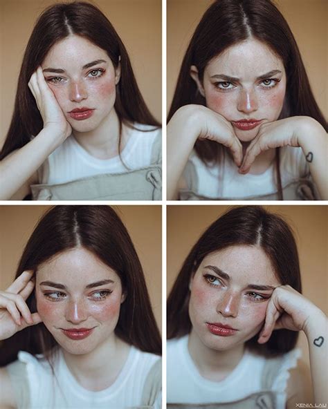 Four Different Pictures Of A Woman With Her Hands On Her Face And