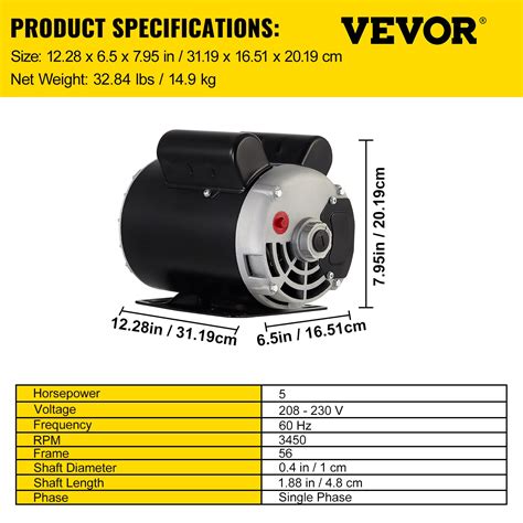Buy Vevor Air Compressor Electric Motor 5 Hp Spl 3450 Rpm 208 230