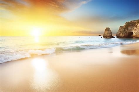 Premium Photo Beautiful Sunset At The Beach Of Praia Da Rocha Portugal