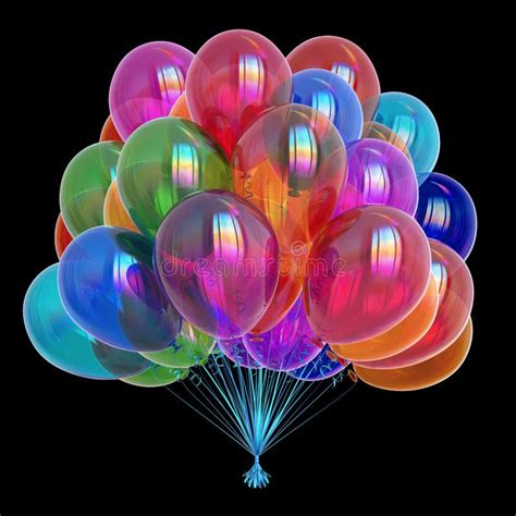 Colorful Party Balloons Happy Birthday Helium Balloon Bunch Stock