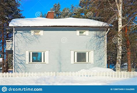 House In Snow Winter At Christmas In Finland Of Lapland Stock Image