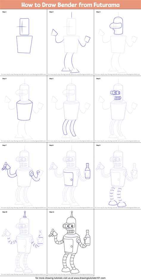 How To Draw Bender From Futurama Printable Step By Step Drawing Sheet