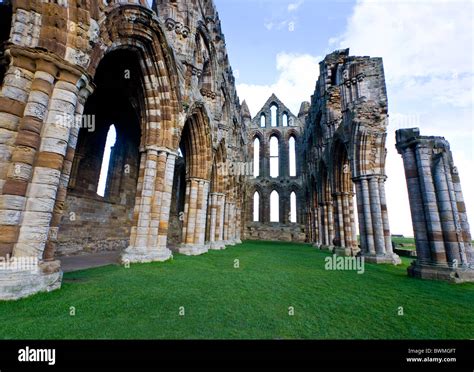 The Nave Of The Ruined Whitby Abbey Yorkshire England Setting Of