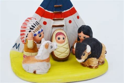 Native American B Nativity Scene Handmade In Clay 1 Block 33x2