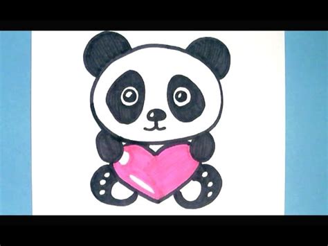 How To Draw A Panda With A Love Heart Como Dibujar Un Panda Kawaii