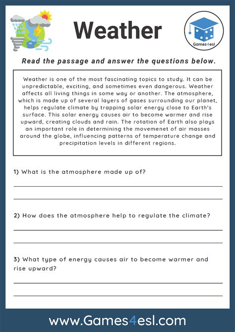 Weather - Reading Comprehension Worksheet | Games4esl
