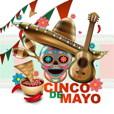Cinco De Mayo Mexican Holiday Sombrero Hat Maracas And Tacos And