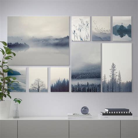 GrÖnby Picture Set Of 9 Blue Landscape Ikea In 2021 Ikea Wall Art