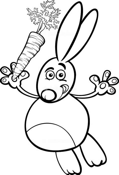 Black And White Cartoon Illustration Of Happy Rabbit Or Bunny With