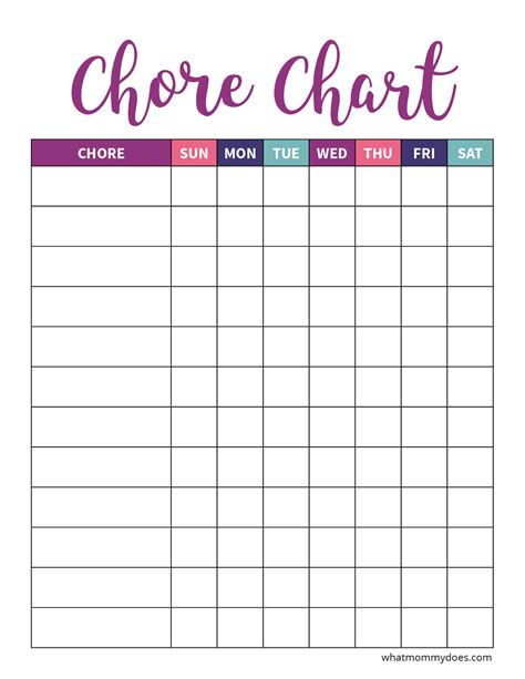 Printable Weekly Household Chores Chart