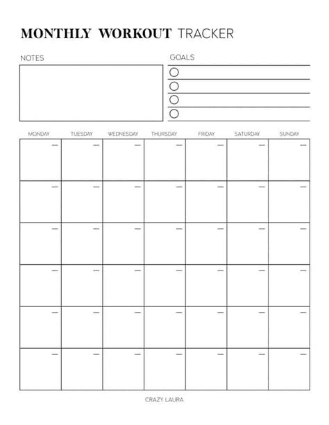 Free Workout Tracker Printable Weekly And Monthly Versions Crazy Laura