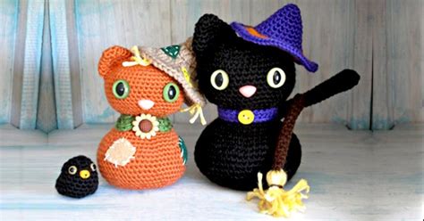 The witches hat is so easy to crochet and you could add any color of hair to the hat and plait for pig tails. Amigurumi Halloween Black Cat Free Crochet Pattern ...