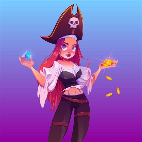 Girl Pirate With Treasure Woman Captain 15485872 Vector Art At Vecteezy