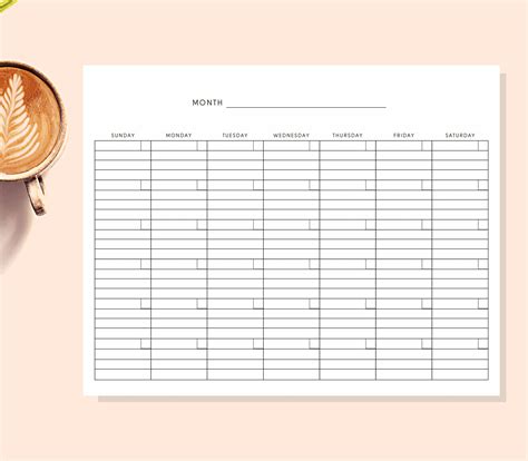 85 X 11 Lined Blank Calendar Page Template Instant Download Etsy