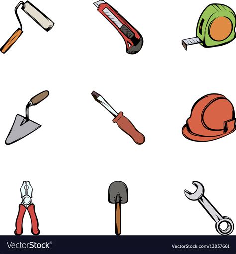 Construction Tools Icons Set Cartoon Style Vector Image