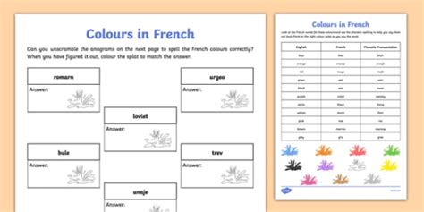 Free french worksheets below are various resources that have free french worksheets and handouts most of which are printable files there are several different sections to look through including grammar vocabulary and. French Colours Worksheet - Primary Resources (teacher made)