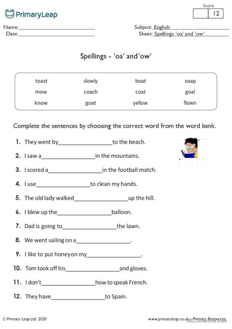 Spelling Worksheet Oa And Ow S English Esl Worksheets Pdf And Doc