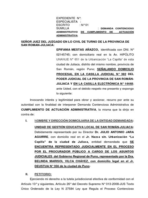 Demanda De Acción De Cumplimiento Cipri Demanda Judicial Perú
