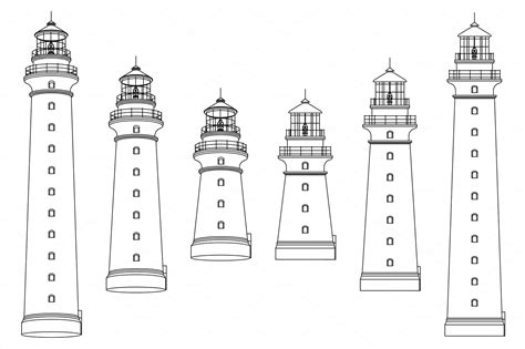 Vector Outline Lighthouse Beacon Set Pre Designed Vector Graphics