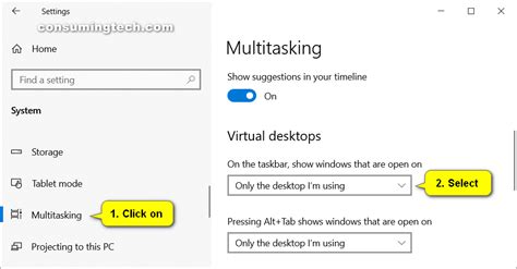 How To Select Desktops To Show Open Windows On Taskbar In Windows 10