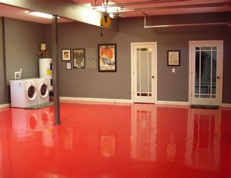 Red Epoxy Basement Floor Paint Ideas Painting Basement