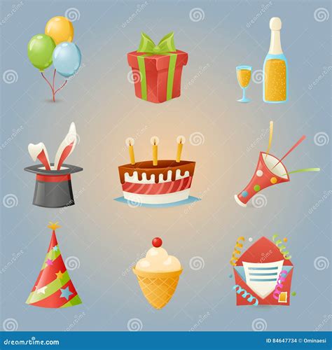 Party Celebrate Birthday Icons And Symbols Set 3d Realistic Cartoon