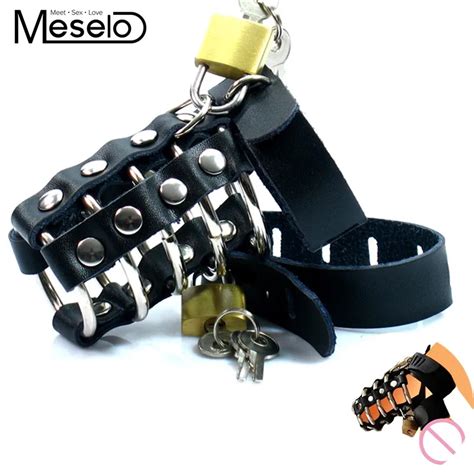 Leather Cock Cage Penis Harness Ball Scrotum Stretcher Restraint Bondage Male Chastity Cage