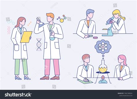 Scientists Doing Scientific Experiments Research Together Stock Vector