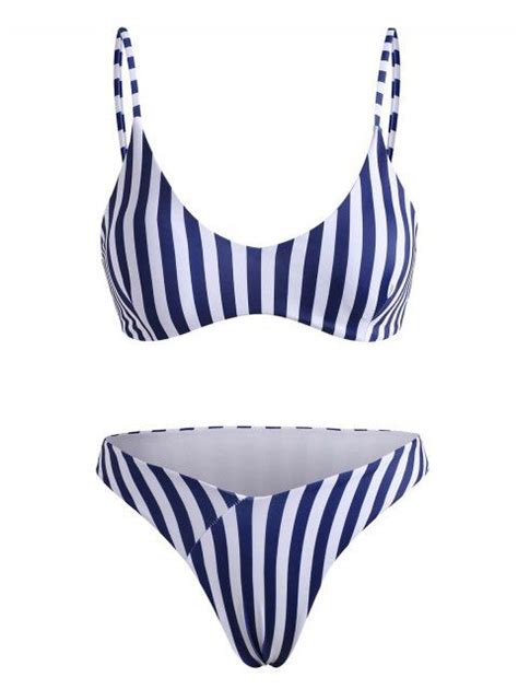 Striped High Cut Cami Bikini Swimwear