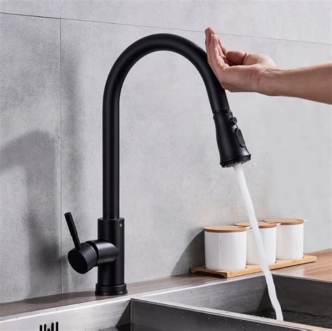 New Touchless Black Kitchen Sink Faucet Deck Mounted Single Hole Sense