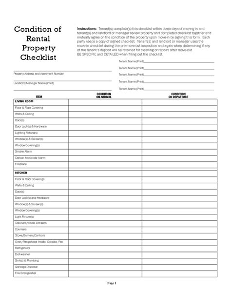 Rental Property Checklist Template