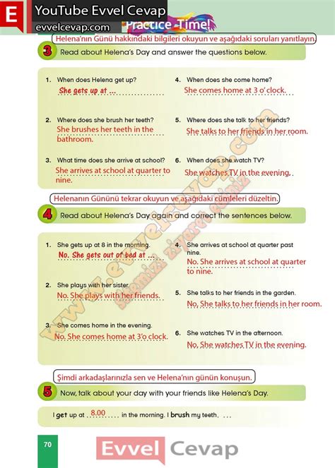 5 Sınıf İngilizce Başaran Yayınları Ders Kitabı Cevapları Sayfa 70