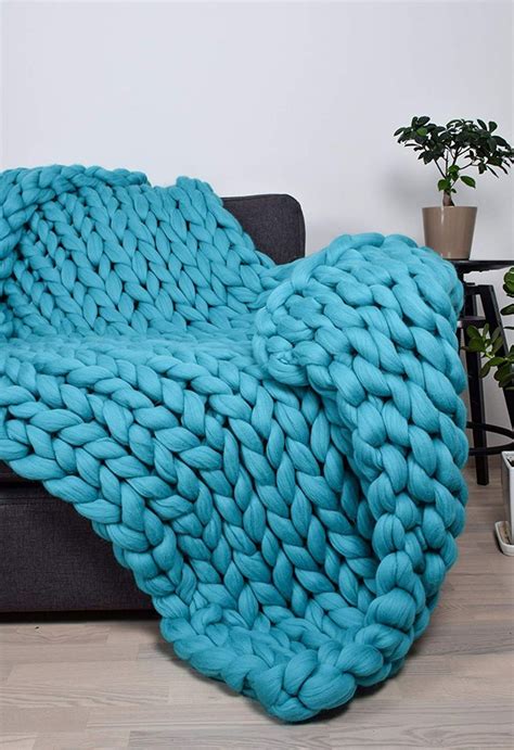 Chunky Blanket Hand Knit Wool Blanket Home Decor Etsy