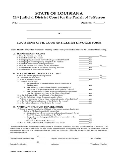 Louisiana 24th Code Article 102 Divorce Fill Online Printable