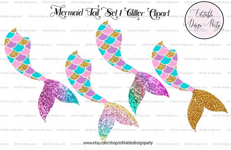 Instant Download Mermaid Tail Glitter Clipart Mermaid Etsy